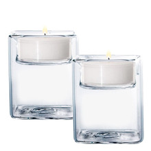 Case of 144 - Glass Reversible Block Tealight Candle Holder, H-2.5" W-2.5"