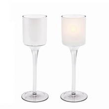 Case of 36 - White Glass Long Stem Candle Holder, H-7.5" D-2"