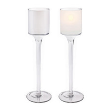 Case of 36 - White Glass Long Stem Candle Holder, H-9" D-2"