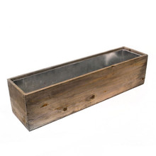 Case of 4 - Wood Rectangle Planter Box With Metal Zinc Liner, 6" x 24" x 6"