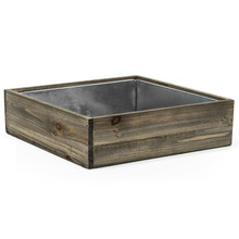 Case of 6 - Wood Square Planter Box With Metal Zinc Liner, 12" x 12" x 4"