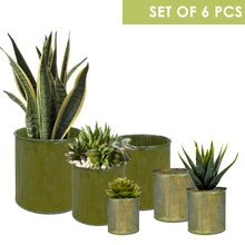 Set of 6 Corrugated Zinc Metal Cylinder Planter Pots 3" to 8" - 6 Sets