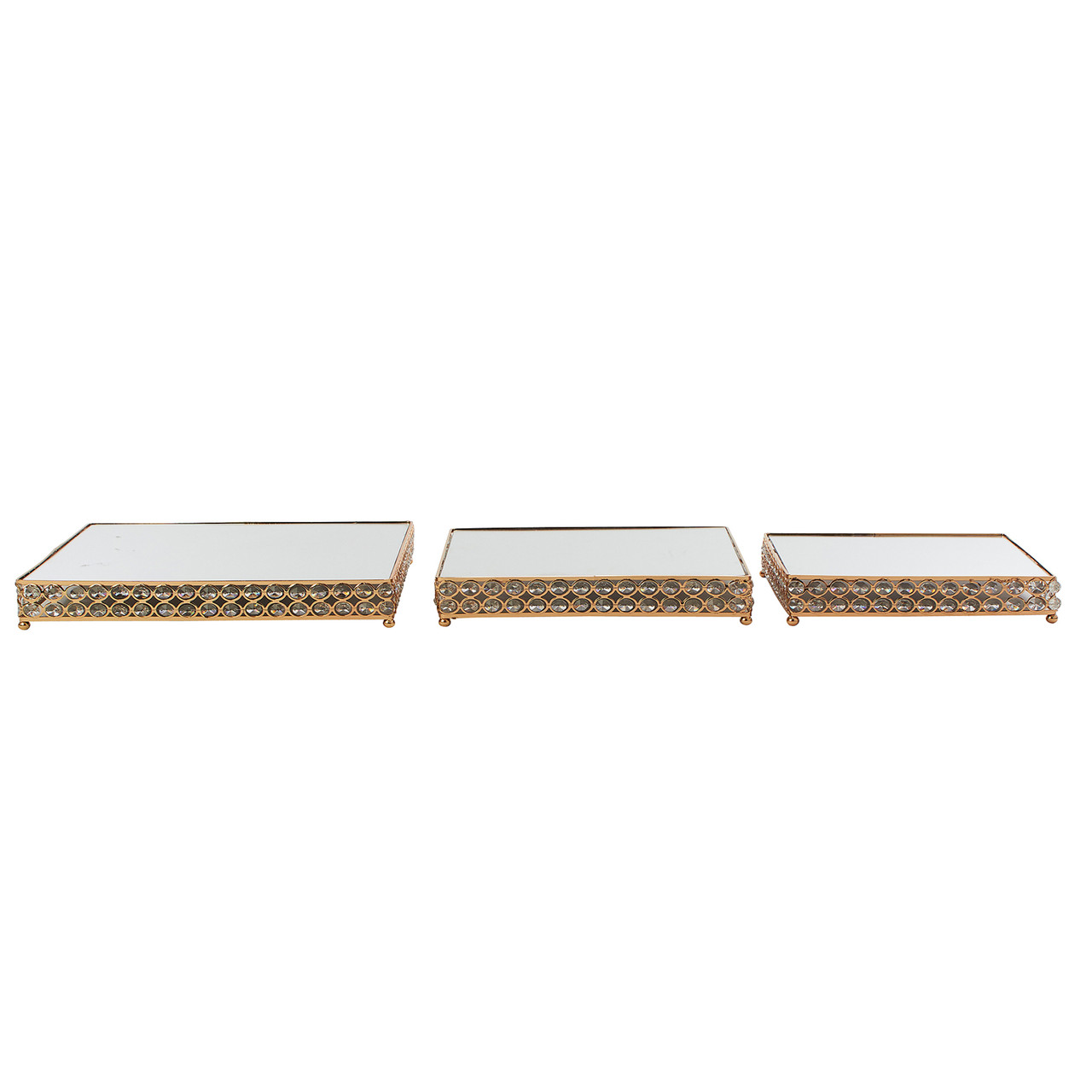 Rectangle Cake Stand with Mirror 3pc set Gold EventsWholesale