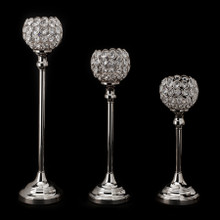 Crystal Ball Candle Holder Stand 3 Set - Silver