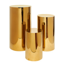 Metal Cylinder Pedestals Display Shiny 3pc/set - Gold