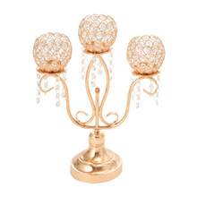 3 Arm Crystal Metal Candle Holder 16¾" - Gold