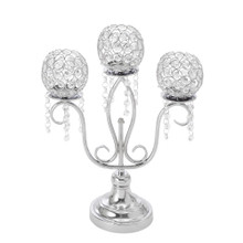 3 Arm Crystal Metal Candle Holder 16¾" - Silver