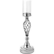Twisted Metal Candle Holder With Cylinder Shade 23½" - Silver