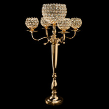 Crystal Globe Four Arm Candelabra - Gold