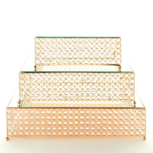 Crystal Square Cake Stand 3 Piece Set - Gold