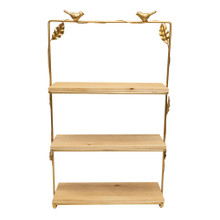Metal 3 Tier Dessert Stand with Wood Panels - Gold
