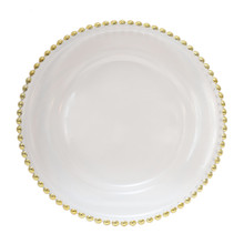 Case of 12 Glass Charger Gold Beaded Plates, 13"
