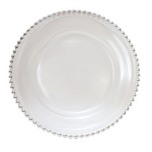 Case of 12 Glass Charger Silver Beaded Plates, 13"