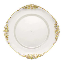 Case of 24 Clear Gold Embossed Baroque Round Charger Plates With Antique Design Rim - 13"