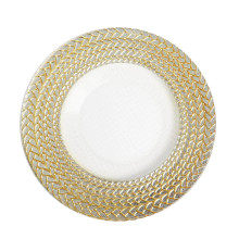 Case of 8 Luxurious Silver/Gold Braided Rim Glass Charger Plates, Clear Round Charger Plates - 13"