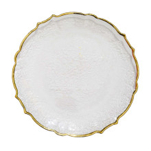 Case of 8 Gold Sunflower Scalloped Rim Clear Glass Charger Plates - 13"