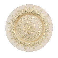 Case of 8 Gold Monaco Style Glass Charger Plates, Ornate Design Dinner Serving Trays - 13"