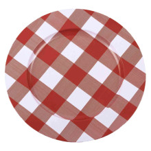 Case of 8 Red/White Buffalo Plaid Metal Charger Plates, Checkered Picnic Dinner Charger Plates - 13"