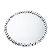 Case of 8 Silver Mirror Glass Charger Plates with Pearl Beaded Rim - 13"