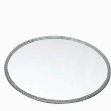 Case of 8 Round Silver Mirror Glass Charger Plates with Rhinestone Rim - 13"