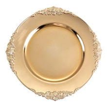 Case of 24 Gold Embossed Baroque Round Charger Plates With Antique Design Rim - 13"