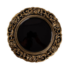 Case of 24 Black / Gold Vintage Plastic Charger Plates With Engraved Baroque Rim, Round Disposable Serving Trays - 14"