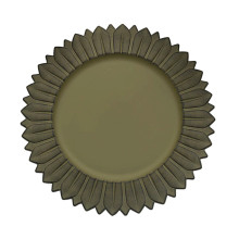Case of 24 Matte Olive Green Sunflower Disposable Charger Plates, Plastic Round Dinner Serving Trays - 13"