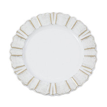 Case of 24 Round White Acrylic Plastic Charger Plates With Gold Brushed Wavy Scalloped Rim - 13"