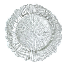 Case of 24 Silver Round Reef Acrylic Plastic Charger Plates, Dinner Charger Plates - 13"