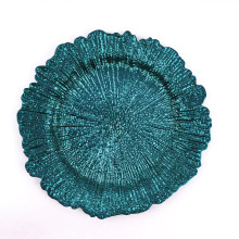 Case of 24 Peacock Teal Round Reef Acrylic Plastic Charger Plates, Dinner Charger Plates - 13"