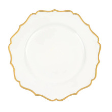 Case of 24 White / Gold Scalloped Rim Acrylic Charger Plates, Round Plastic Charger Plates - 13"