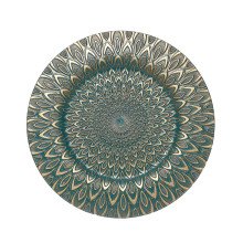 Case of 24 Teal / Gold Embossed Peacock Design Disposable Charger Plates, Round Plastic Serving Plates - 13"