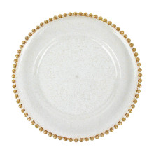 Case of 24 Clear / Gold Glitter Acrylic Plastic Charger Plates With Beaded Rim - 12"