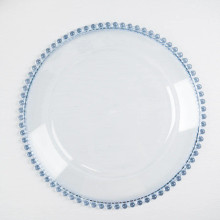 Case of 24 Blue/Clear Acrylic Plastic Charger Plates With Beaded Rim - 12"