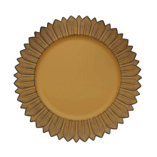 Case of 24 Matte Mustard Yellow Sunflower Disposable Charger Plates, Plastic Round Dinner Serving Trays - 13"