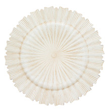 Case of 24 Antique White Sunray Acrylic Plastic Charger Plates, Round Scalloped Rim Disposable Serving Trays - 13"