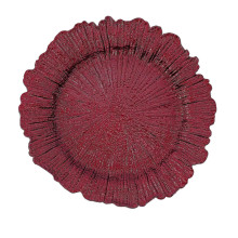 Case of 24 Burgundy Round Reef Acrylic Plastic Charger Plates, Dinner Charger Plates - 13"