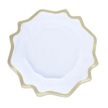 Case of 24 Gold Scalloped Edge Clear Acrylic Plastic Charger Plates, Round Dinner Charger Plates - 13"