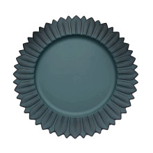 Case of 24 Matte Teal Sunflower Disposable Charger Plates, Plastic Round Dinner Serving Trays - 13"