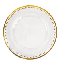 Case of 24 Beaded Clear Gold Acrylic Plastic Round Charger Plate, Event Tabletop Decor - 13"