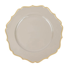 Case of 24 Taupe / Gold Scalloped Rim Acrylic Charger Plates, Round Plastic Charger Plates - 13"