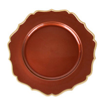 Case of 24 Terracotta / Gold Scalloped Rim Acrylic Charger Plates, Round Plastic Charger Plates - 13"