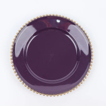Case of 24 Purple / Gold Acrylic Plastic Beaded Rim Charger Plates - 12"
