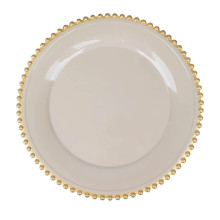 Case of 24 Taupe / Gold Acrylic Plastic Beaded Rim Charger Plates - 12"
