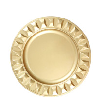 Case of 24 Gold Round Bejeweled Rim Plastic Dinner Charger Plates, Disposable Serving Trays - 13"