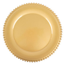 Case of 24 Gold Acrylic Plastic Beaded Rim Charger Plates - 12"