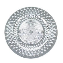 Case of 24 Shiny Silver Diamond Pattern Plastic Charger Plates, Sparkling Round Disposable Dinner Serving Plates - 13"