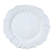 Case of 24 White Round Reef Acrylic Plastic Charger Plates, Dinner Charger Plates - 13"