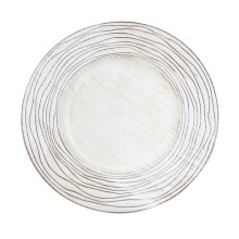 Case of 24 White Washed Rose Embossed Faux Wood Plastic Charger Plates, Round Disposable Dinner Serving Trays - 13"