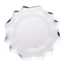 Case of 24 Silver Scalloped Edge Clear Acrylic Plastic Charger Plates, Round Dinner Charger Plates - 13"